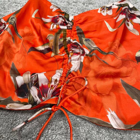 All Saints Top Womens 2 Orange Alexia Dorada Silk Blend Cami Flame Orange Floral - Picture 6 of 16